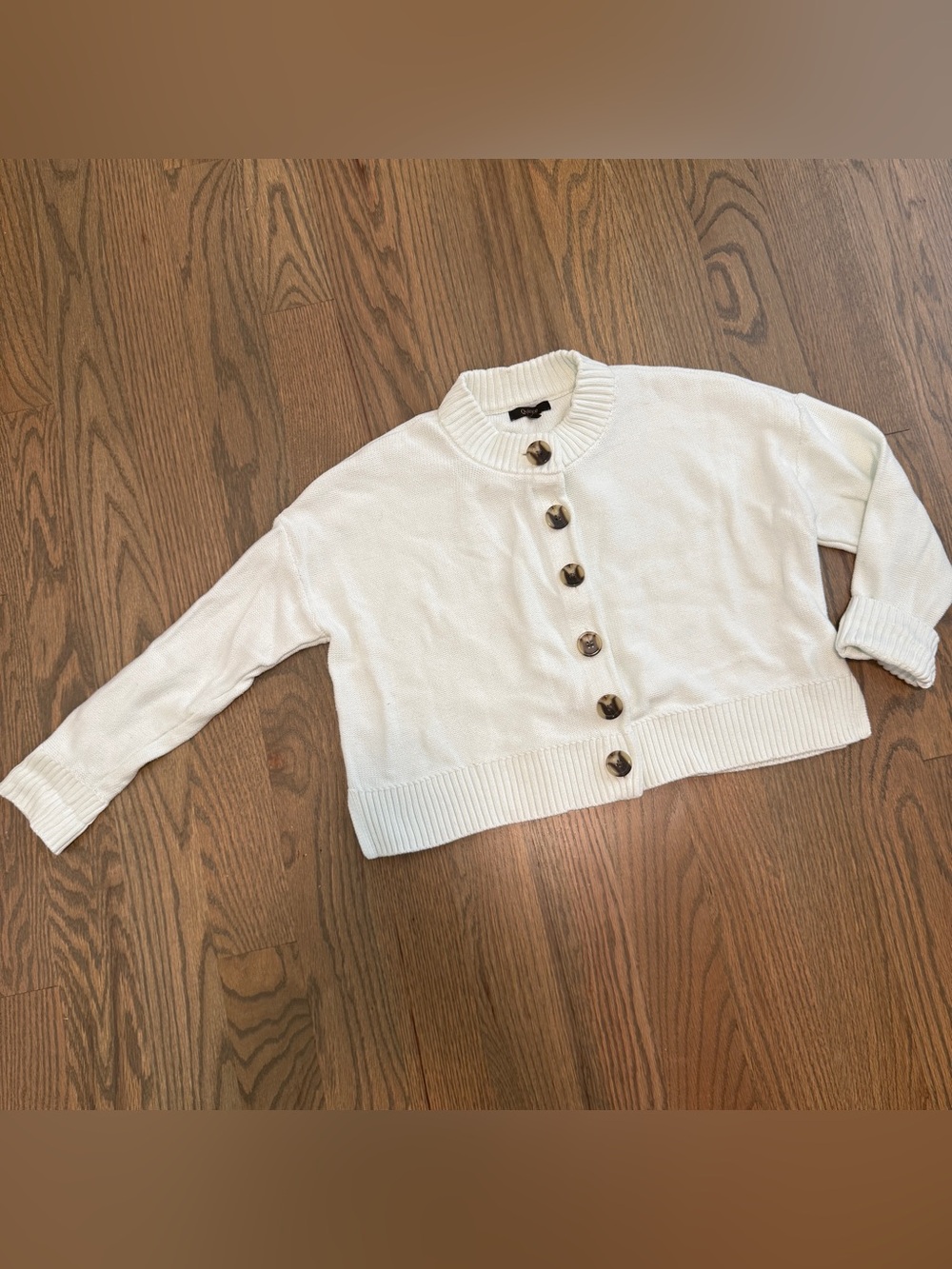 Quince Cotton Crop Cardigan Sweater Buttons Ivory Women Size S Boxy Knit Capsule